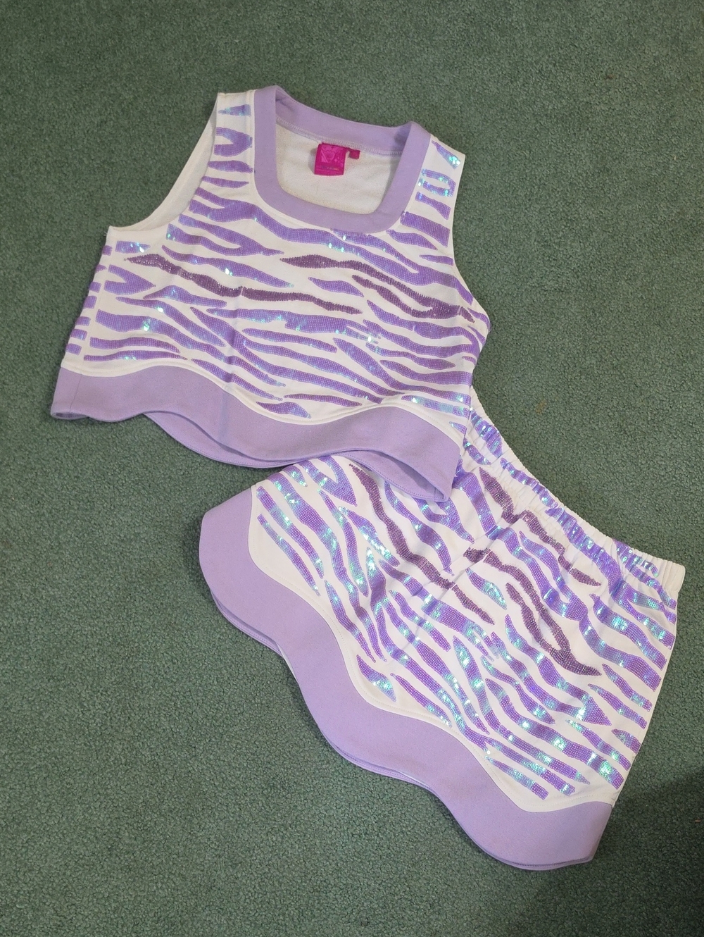 QUEEN OF SPARKLES Lilac & White Zebra Sequin Tank and Skirt Set